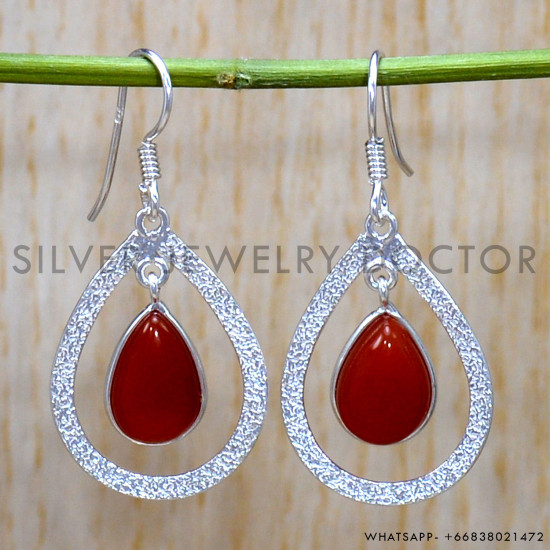 Carnelian 925 Sterling Silver Earrings (SJWE-842)