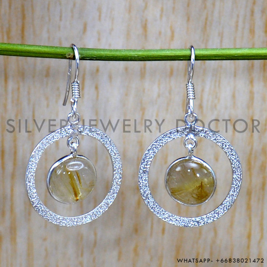 Golden Rutile 925 Sterling Silver Earrings (SJWE-844)