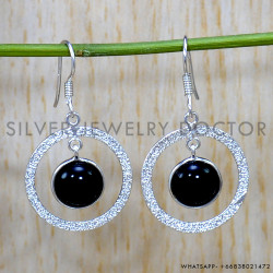 Black Onyx 925 Sterling Silver Earrings (SJWE-846)