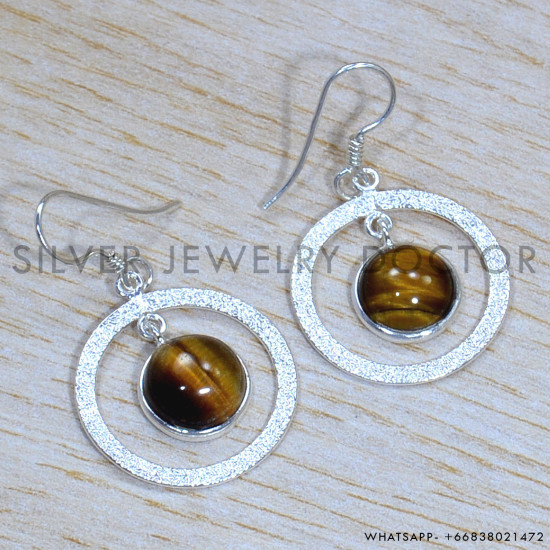 Tiger Eye 925 Sterling Silver Earrings (SJWE-847)