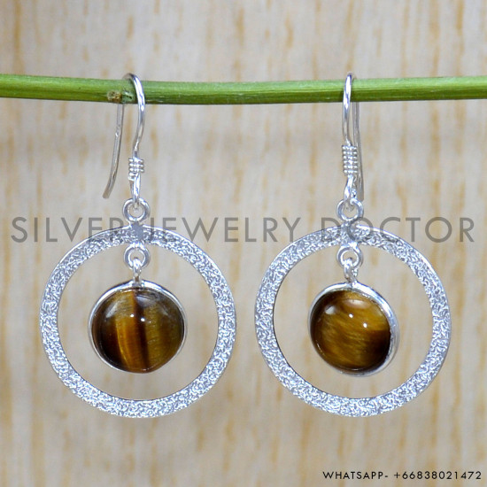 Tiger Eye 925 Sterling Silver Earrings (SJWE-847)