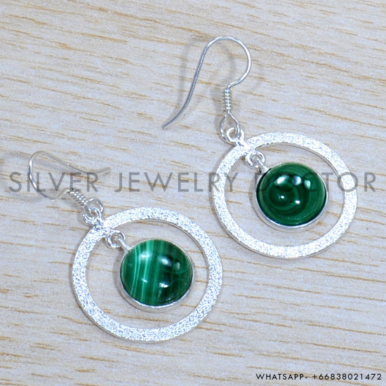Malachite 925 Sterling Silver Earrings (SJWE-848)