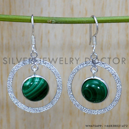 Malachite 925 Sterling Silver Earrings (SJWE-848)