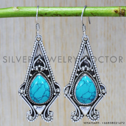 Turquoise 925 Sterling Silver Earrings (SJWE-85)