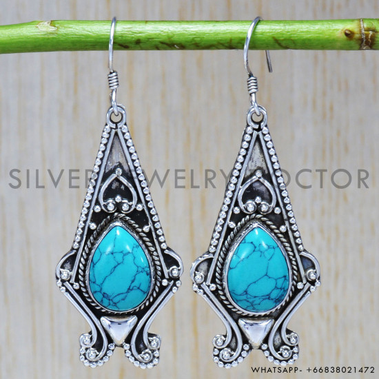 Turquoise 925 Sterling Silver Earrings (SJWE-85) Turquoise 925 Sterling Silver Earrings (SJWE-85)
