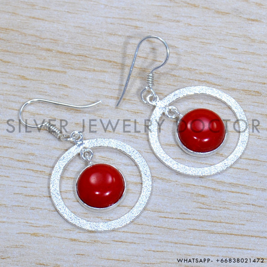Coral 925 Sterling Silver Earrings (SJWE-850)