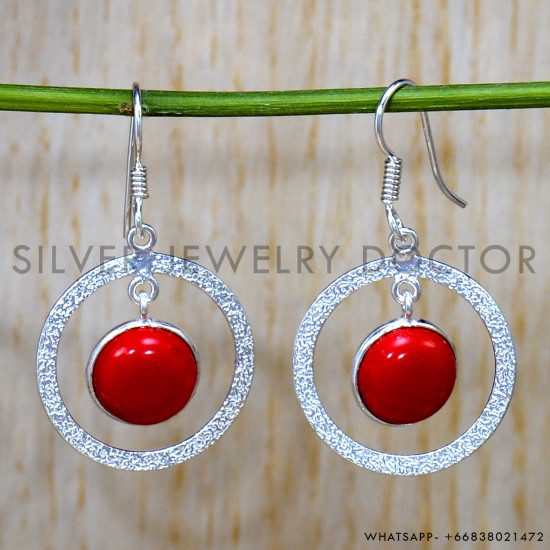Coral 925 Sterling Silver Earrings (SJWE-850)