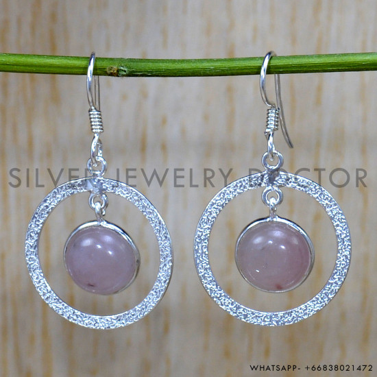 Rose Quartz 925 Sterling Silver Earrings (SJWE-851)