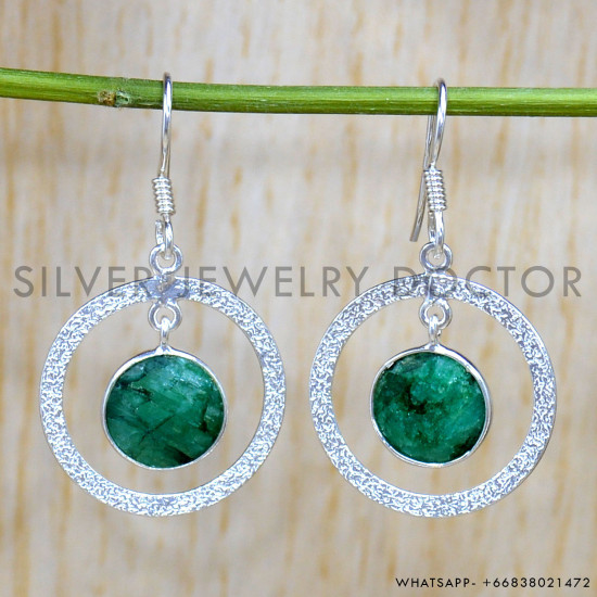 Emerald 925 Sterling Silver Earrings (SJWE-854)