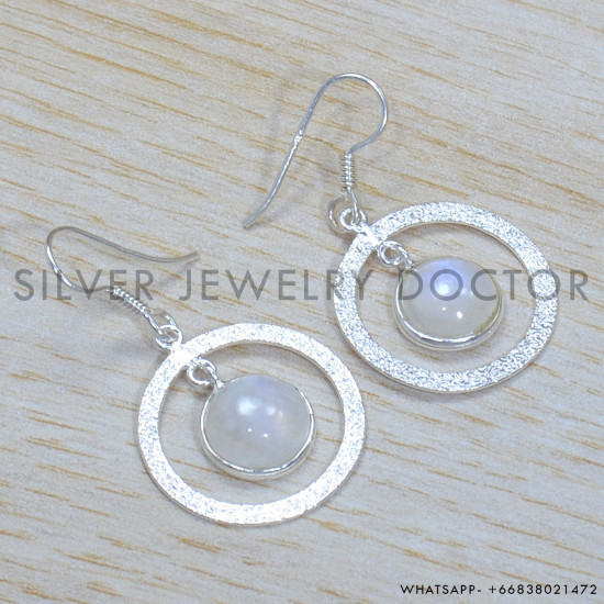 Rainbow Moonstone 925 Sterling Silver Earrings (SJWE-855)