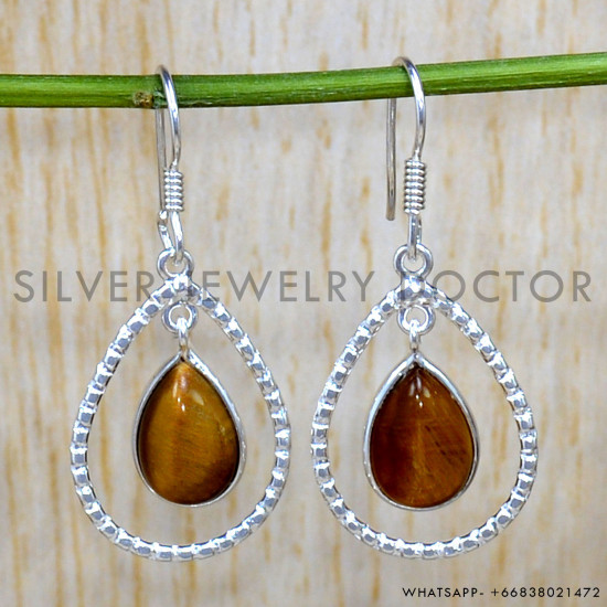Tiger Eye 925 Sterling Silver Earrings (SJWE-858)
