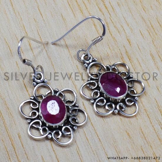 Ruby 925 Sterling Silver Earrings (SJWE-86) Ruby 925 Sterling Silver Earrings (SJWE-86)