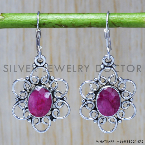 Ruby 925 Sterling Silver Earrings (SJWE-86) Ruby 925 Sterling Silver Earrings (SJWE-86)