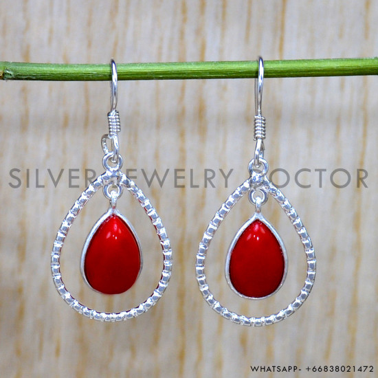 Coral 925 Sterling Silver Earrings (SJWE-862)