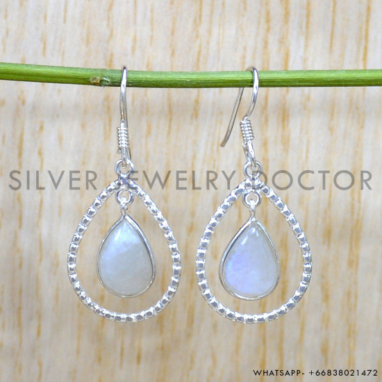 Rainbow Moonstone 925 Sterling Silver Earrings (SJWE-865)