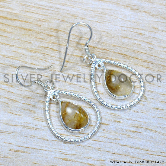 Golden Rutile 925 Sterling Silver Earrings (SJWE-866)
