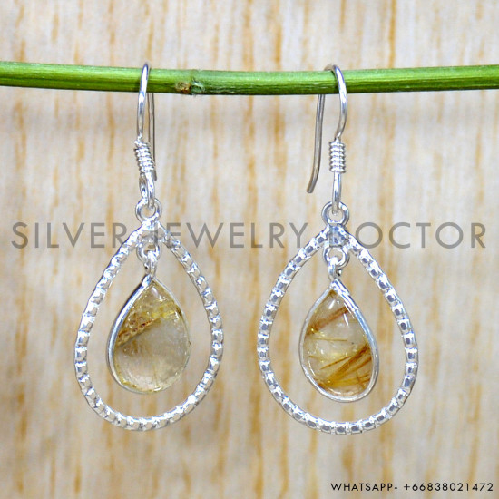 Golden Rutile 925 Sterling Silver Earrings (SJWE-866)