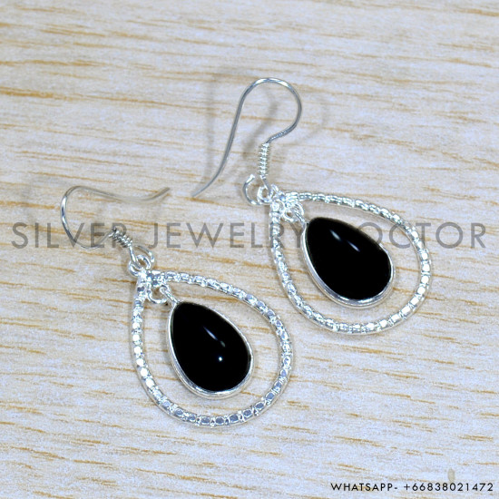 Black Onyx 925 Sterling Silver Earrings (SJWE-867)