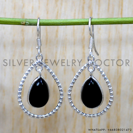 Black Onyx 925 Sterling Silver Earrings (SJWE-867)
