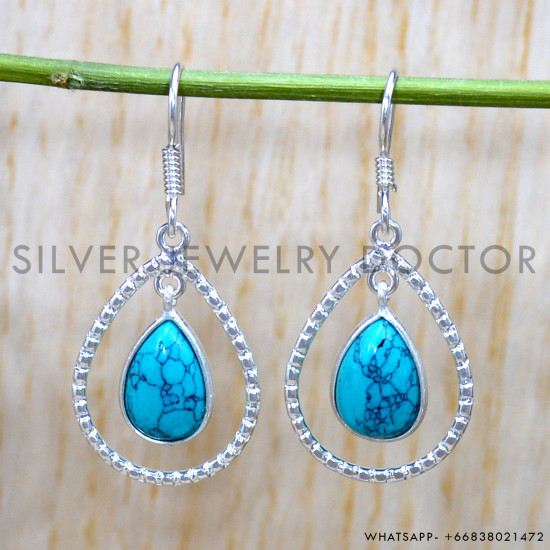 Turquoise 925 Sterling Silver Earrings (SJWE-869)