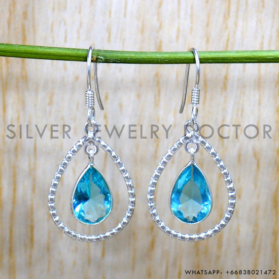 Blue Topaz 925 Sterling Silver Earrings (SJWE-870)