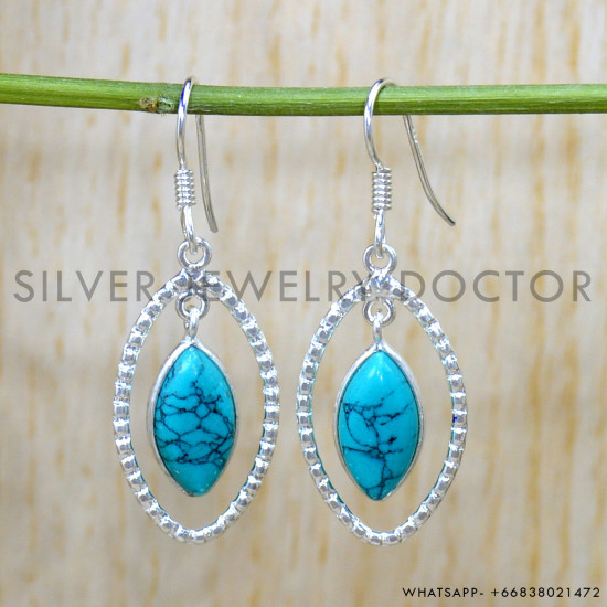 Turquoise 925 Sterling Silver Earrings (SJWE-877)