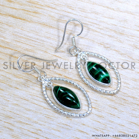 Malachite 925 Sterling Silver Earrings (SJWE-878)