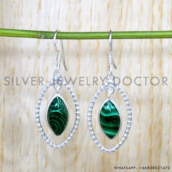 Malachite 925 Sterling Silver Earrings (SJWE-878)
