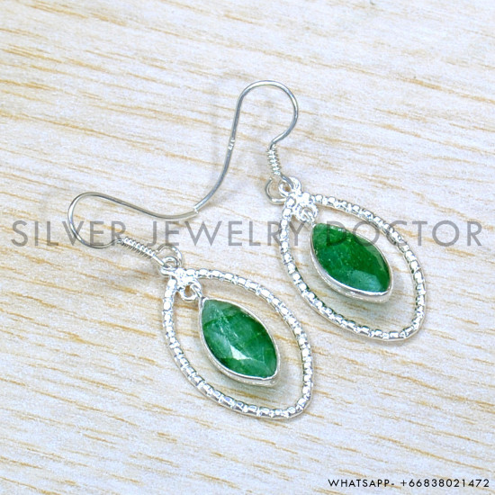 Emerald 925 Sterling Silver Earrings (SJWE-879)