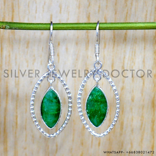 Emerald 925 Sterling Silver Earrings (SJWE-879)