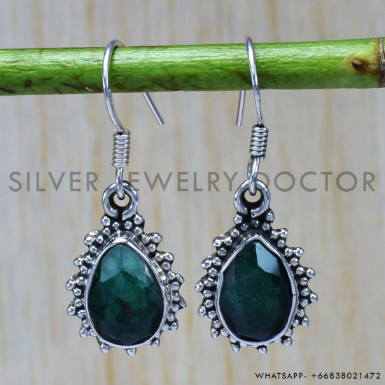 Emerald 925 Sterling Silver Earrings (SJWE-88) Emerald 925 Sterling Silver Earrings (SJWE-88)