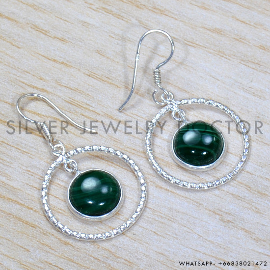 Malachite 925 Sterling Silver Earrings (SJWE-882)