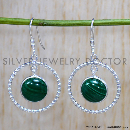 Malachite 925 Sterling Silver Earrings (SJWE-882)