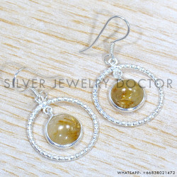 Golden Rutile 925 Sterling Silver Earrings (SJWE-884)