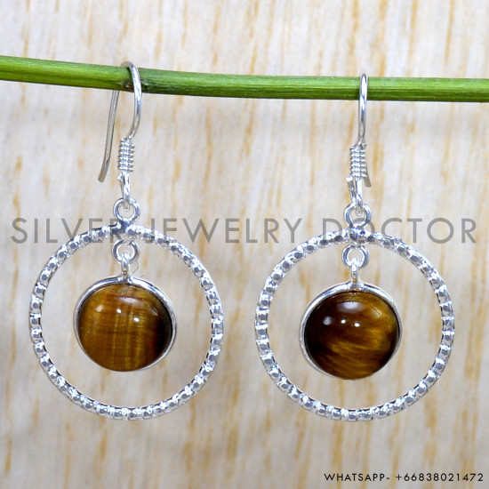 Tiger Eye 925 Sterling Silver Earrings (SJWE-885)