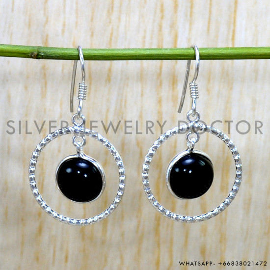 Black Onyx 925 Sterling Silver Earrings (SJWE-886)