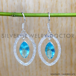 Blue Topaz 925 Sterling Silver Earrings (SJWE-896)