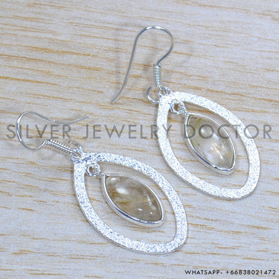 Golden Rutile 925 Sterling Silver Earrings (SJWE-897)