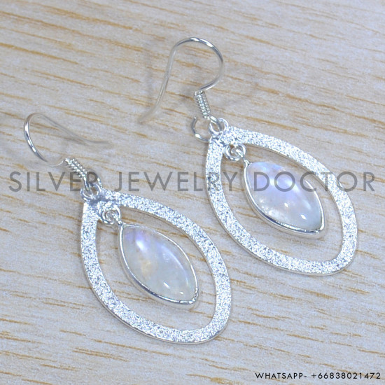 Rainbow Moonstone 925 Sterling Silver Earrings (SJWE-898)