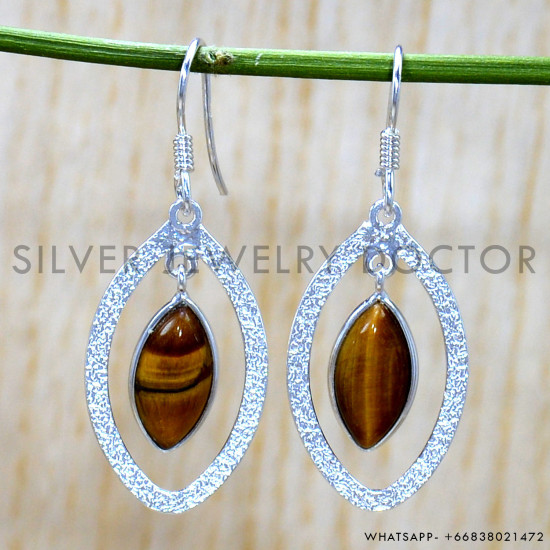 Tiger Eye 925 Sterling Silver Earrings (SJWE-899)