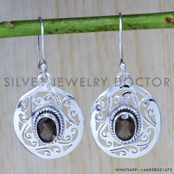 Smoky Quartz 925 Sterling Silver Earrings (SJWE-90)