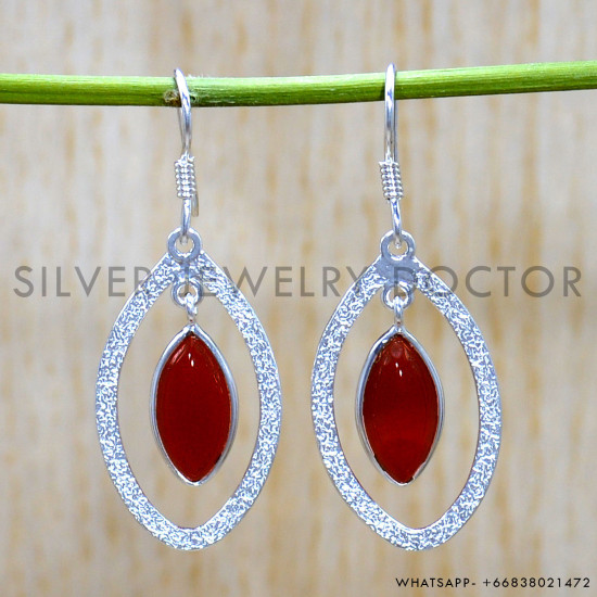 Carnelian 925 Sterling Silver Earrings (SJWE-902)