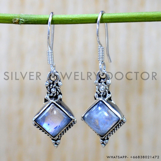 Rainbow Moonstone 925 Sterling Silver Earrings (SJWE-909)