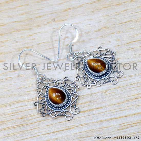 Tiger Eye 925 Sterling Silver Earrings (SJWE-912) Tiger Eye 925 Sterling Silver Earrings (SJWE-912)