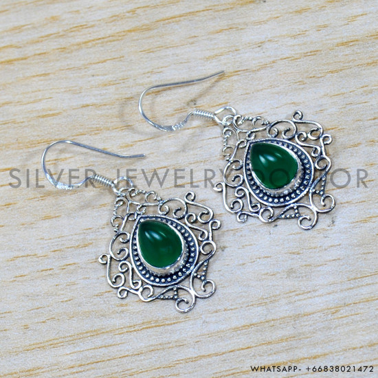 Green Onyx 925 Sterling Silver Earrings (SJWE-916) Green Onyx 925 Sterling Silver Earrings (SJWE-916)