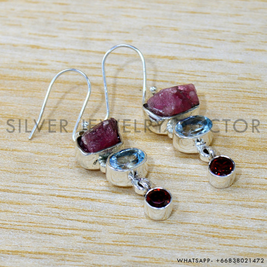 Ruby 925 Sterling Silver Earrings (SJWE-922) Ruby 925 Sterling Silver Earrings (SJWE-922)