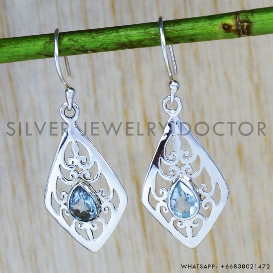 Blue Topaz 925 Sterling Silver Earrings (SJWE-93) Blue Topaz 925 Sterling Silver Earrings (SJWE-93)
