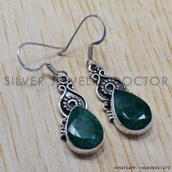 Emerald 925 Sterling Silver Earrings (SJWE-95) Emerald 925 Sterling Silver Earrings (SJWE-95)