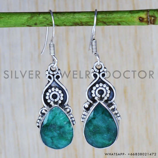 Emerald 925 Sterling Silver Earrings (SJWE-95) Emerald 925 Sterling Silver Earrings (SJWE-95)