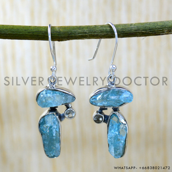 Aquamarine 925 Sterling Silver Earrings (SJWE-959)